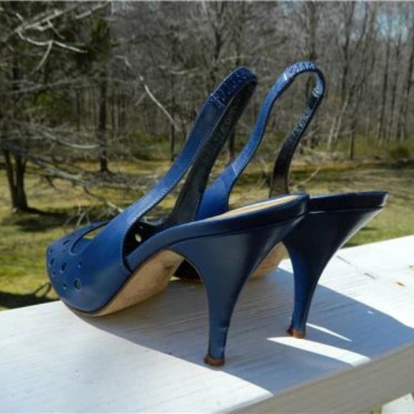 Kate Spade Blue Leather Peep Toe Sling Back High Heel Classic Shoes/Pumps Size 8 - Picture 9 of 10